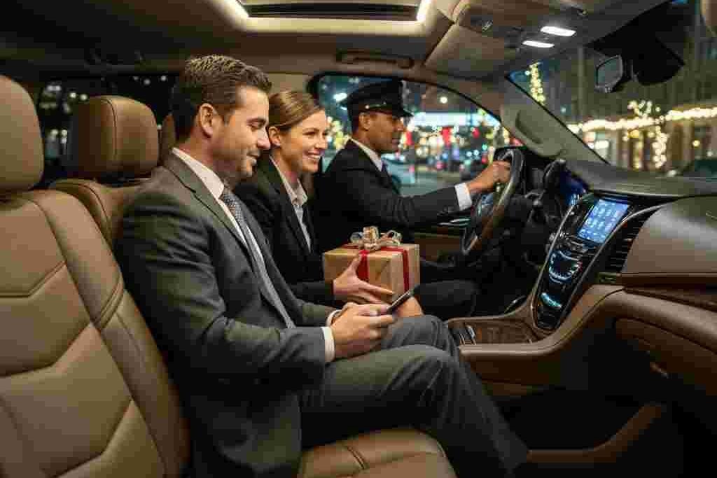 Interior view of luxury SUV transporting professionals to corporate event in Denver