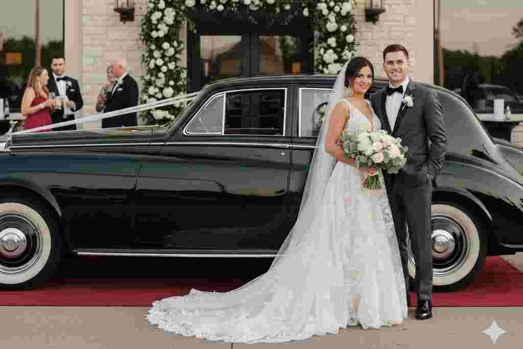 Elegant wedding couple standing upscale Naperville venue